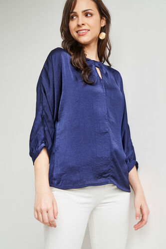 Navy Blue Round Neck Straight Top, Navy Blue, image 3